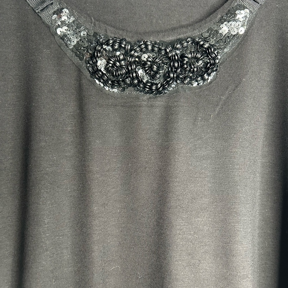 Talbots XL Black Embellished Blouse Y2K Old Money Boho Chic Glamour Preppy Witch - Picture 4 of 4
